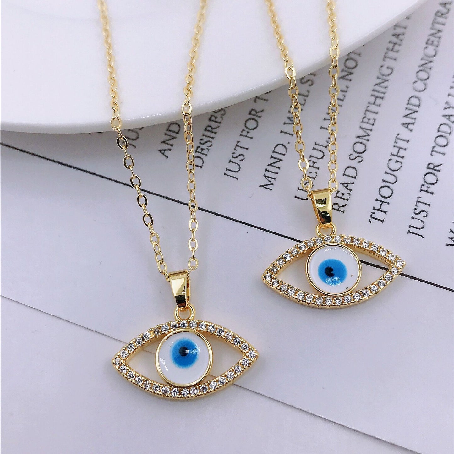 Rhinestone Evil Eye 14K Gold Necklace