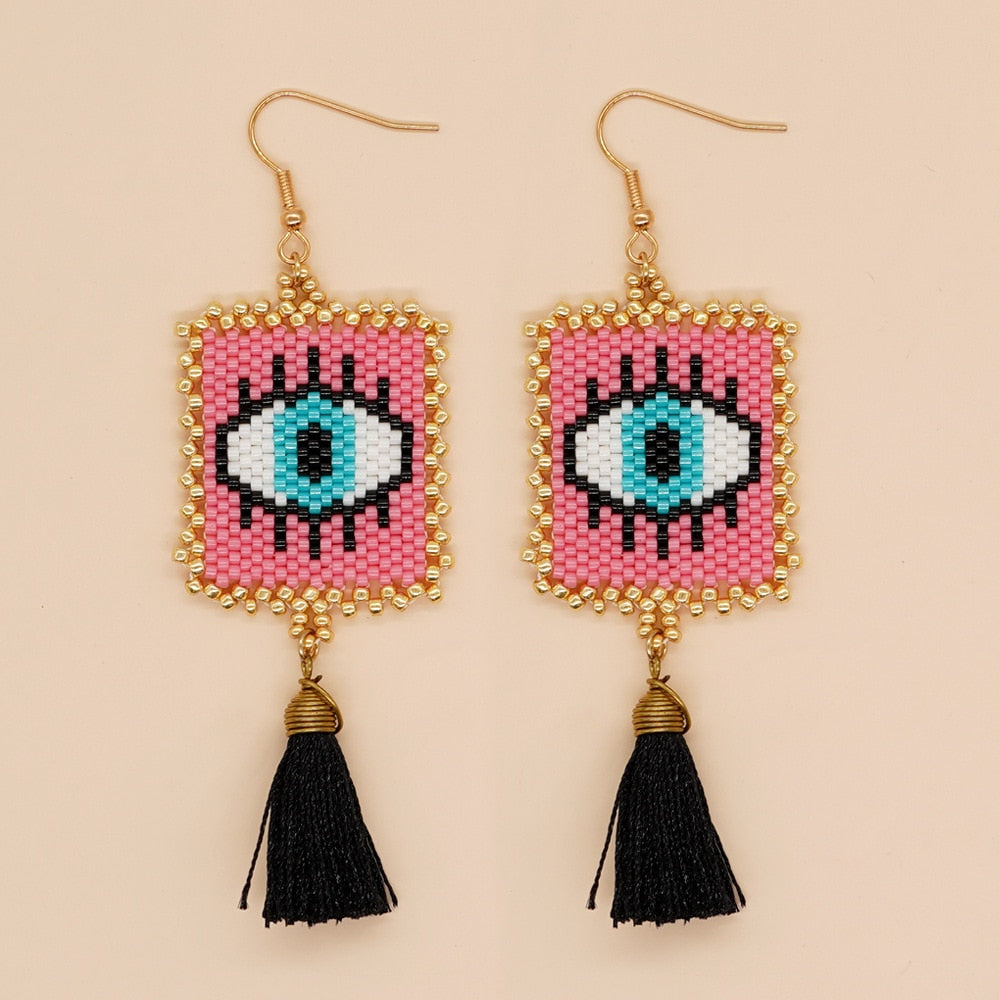 Handmade Evil Eye Miyuki Beads Drop Earrings