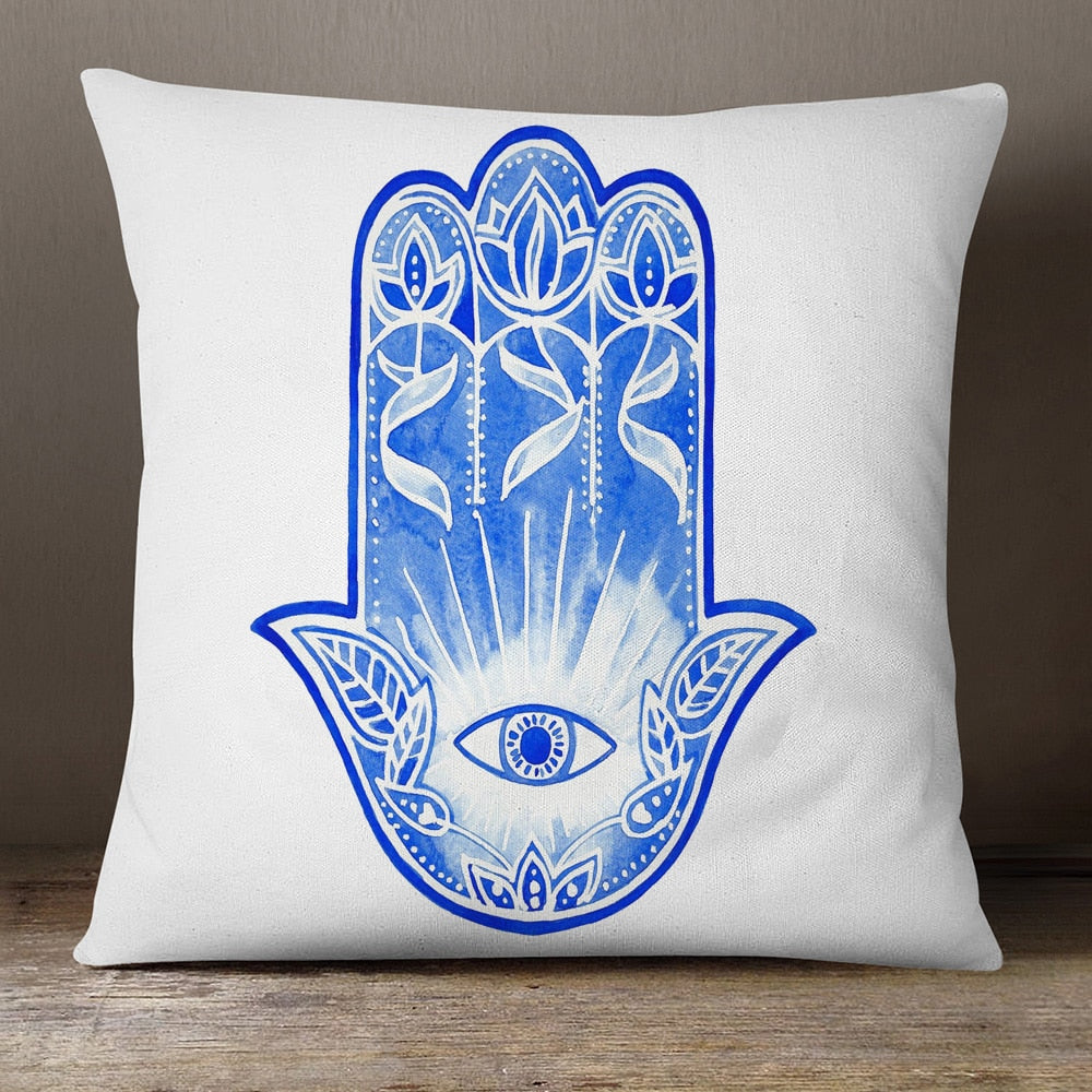 hamsa hand evil eye pillow