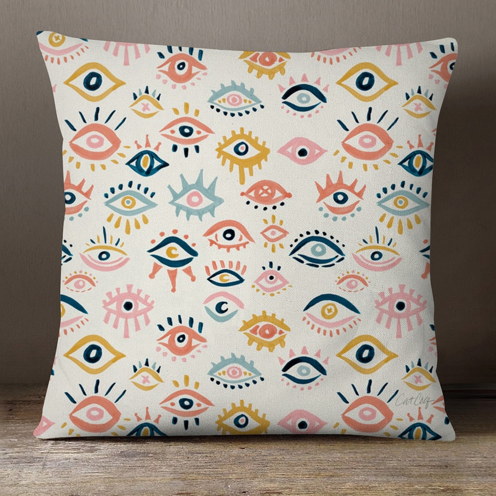 colorful evil eye pillow