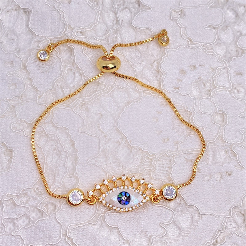 Gold-Plated Evil Eye Charm Bracelet