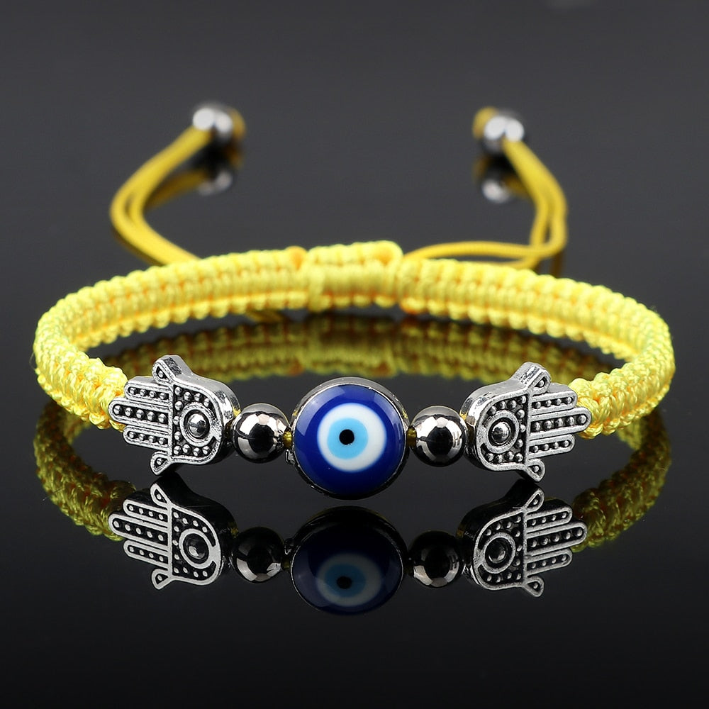 Sterling Silver Rhodium-plated Enamel Eye and Hamsa Adjustable Bracelet -  BillyTheTree Jewelry