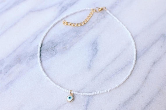 Blue Evil Eye Beaded Choker Necklace